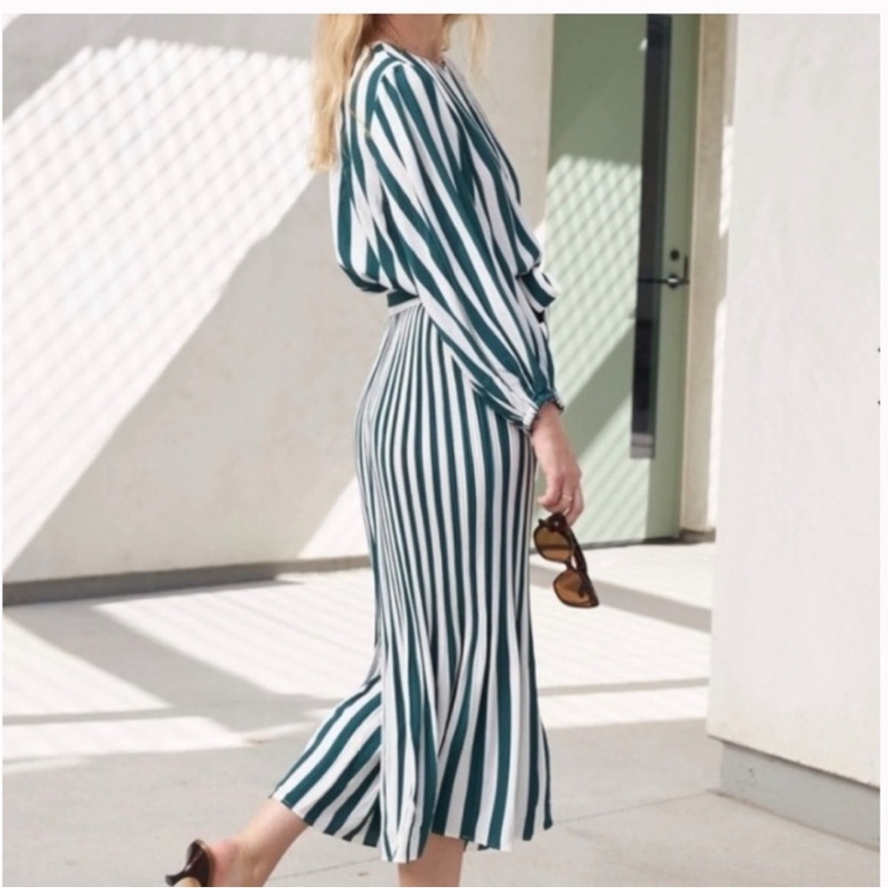 AYR Striped Green and White Midi Dress